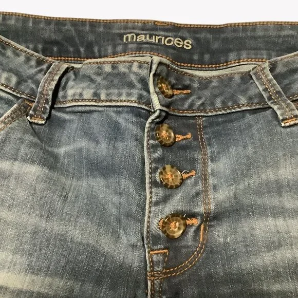 Maurices Womens Distressed Button-Fly Jeans L Reg Dark Wash Casual - Picture 6 of 7